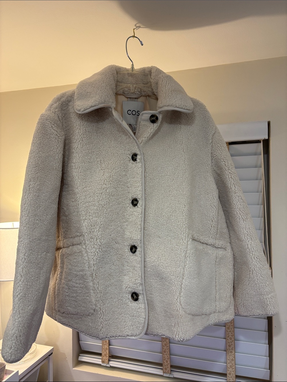 COS Cream Sherpa Jacket with Patch Pockets